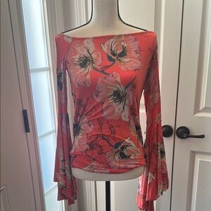 We The Free Orange and pink Off the Shoulder Fitted Blouse